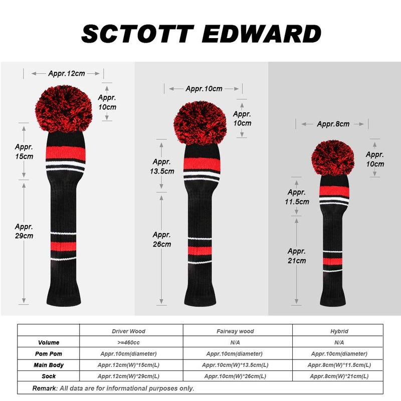Scott Edward Black Red White Warning Color Style Golf Club Covers Set of 3 for Wood Clubs, Rotating Number Tags(Red Warning) - Image 3